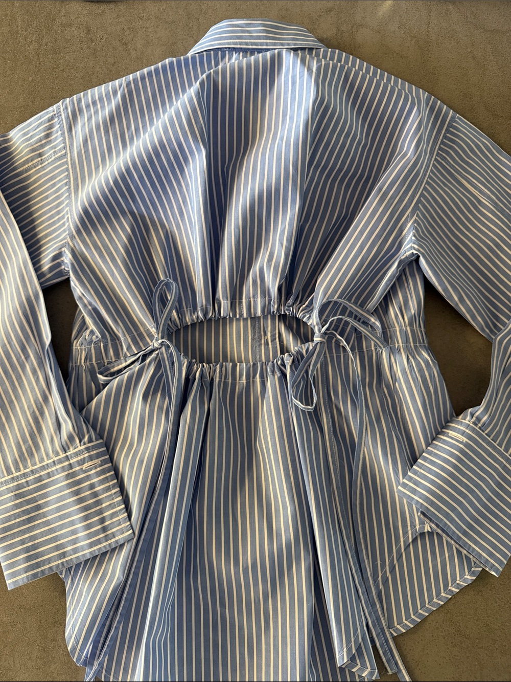 LOFT Striped Poplin Cutout Back Tunic Shirt - Picture 8 of 9